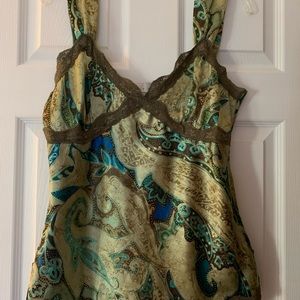 Womens Kelly Renee Sleeveless Paisley Gold Tunic Top Lace Bottom - XL